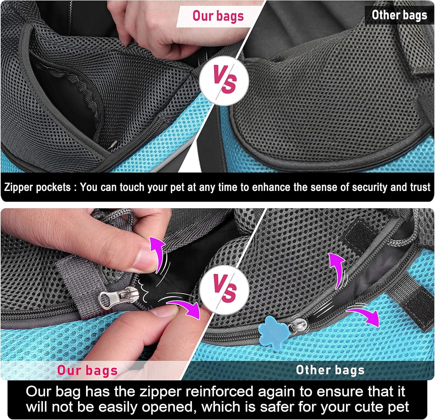 Pet Dog Sling Carrier Adjustable Strap, Zipper Opening Can Soothe Pets, Free Hands Puppy Sling Bag with Safety Leash, Small Dog Crossbody Bag for Outdoor Travel (S (Up to 4.5 Lbs), Cyan)