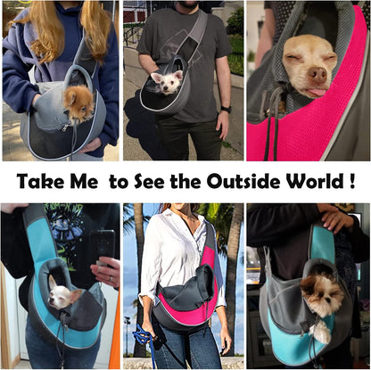 Pet Dog Sling Carrier Adjustable Strap, Zipper Opening Can Soothe Pets, Free Hands Puppy Sling Bag with Safety Leash, Small Dog Crossbody Bag for Outdoor Travel (S (Up to 4.5 Lbs), Cyan)